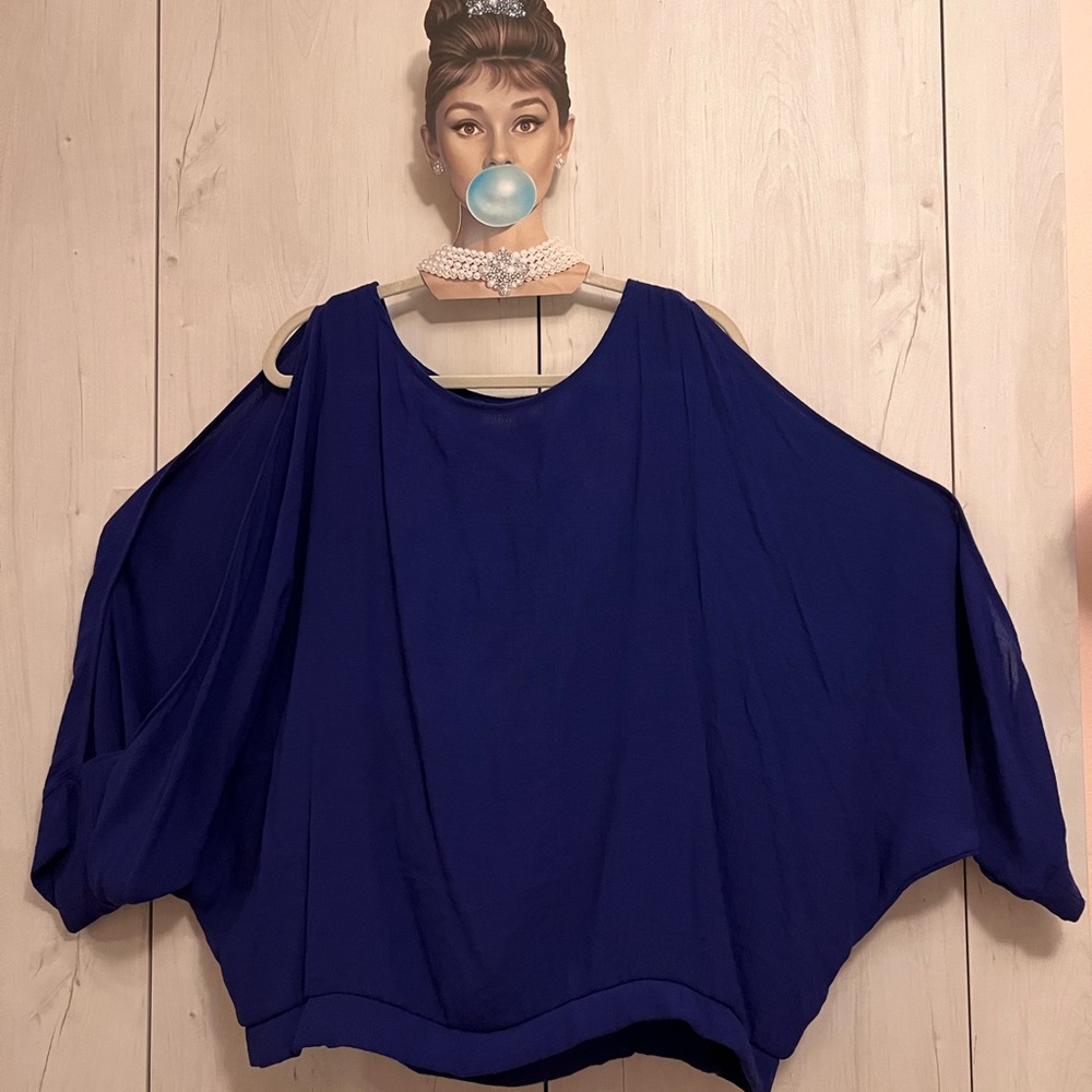 Blue-Violet bat wing top with split sleeves